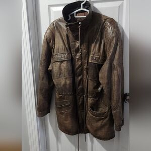 Mens Xl Vintage Distressed Gallucci Leather Barn Coat Rugged Outdoors Brown